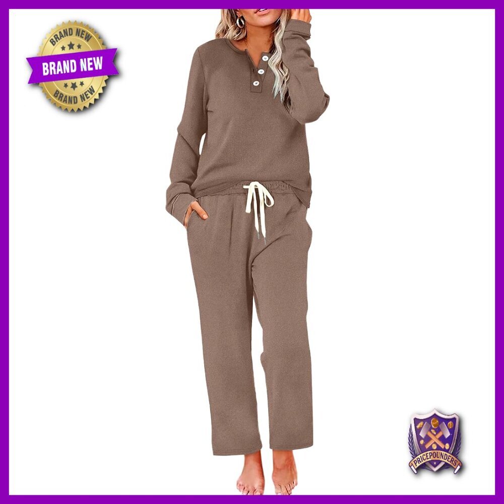Two Piece Lounge Set with Pockets Button Down Top Sweatpants